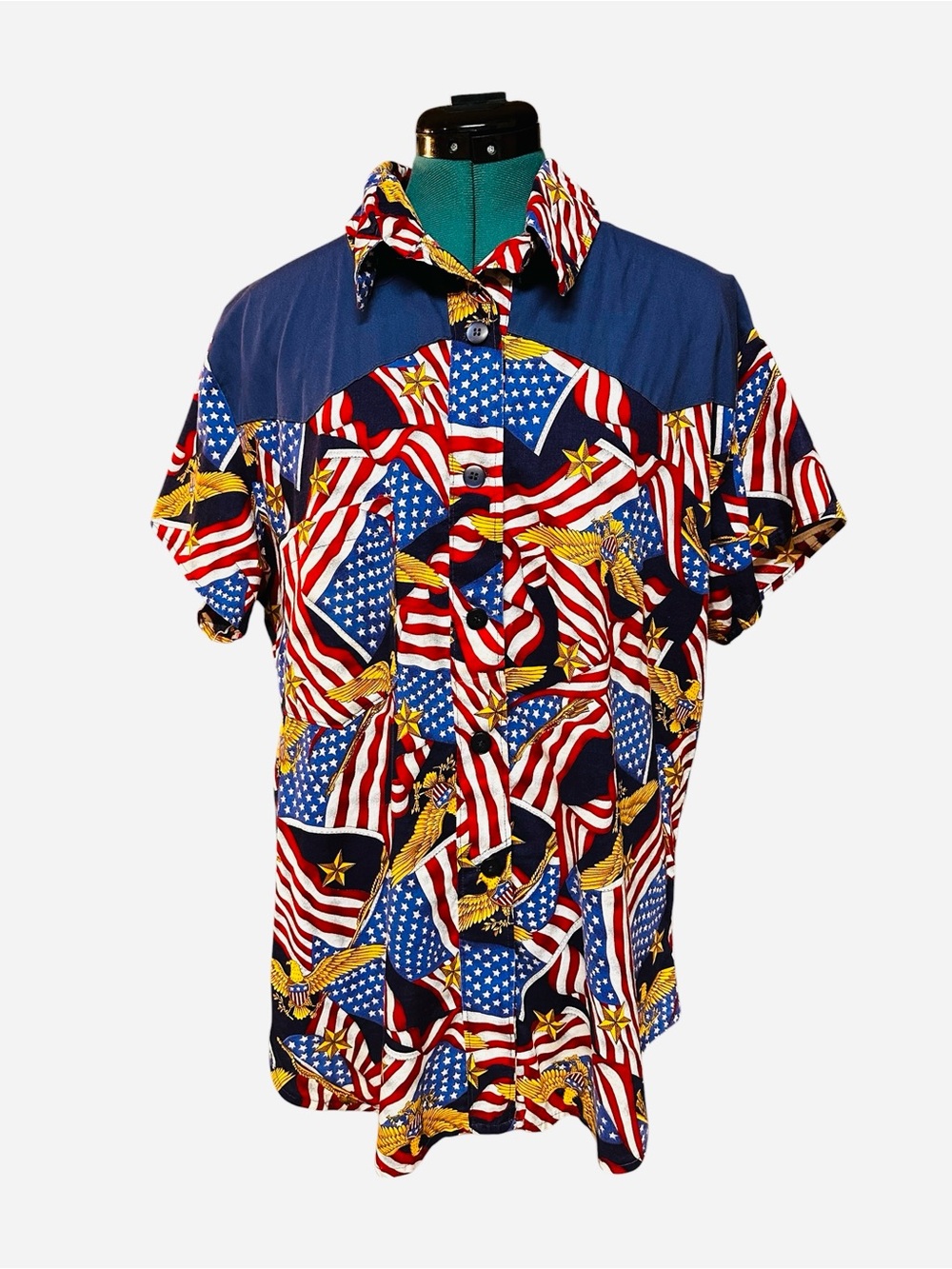 HANDMADE COTTON WESTERN STYLE AMERICAN FLAG EAGLE SHIELD BUTTONS SHIRT Large